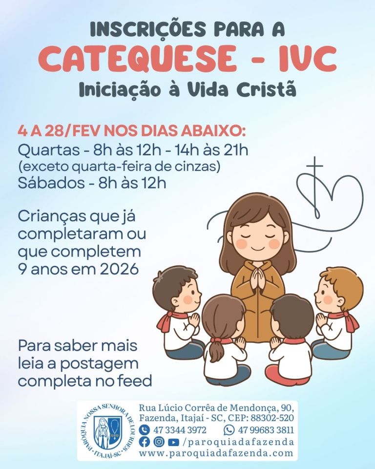 Inscrições para a catequese de IVC abrem em fevereiro Inscrições para a catequese de IVC abrem em fevereiro