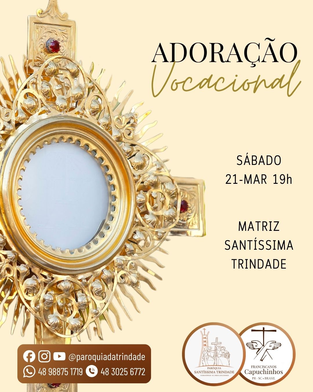 Adoração Vocacional será realizada na Matriz Santíssima Trindade Adoração Vocacional será realizada na Matriz Santíssima Trindade