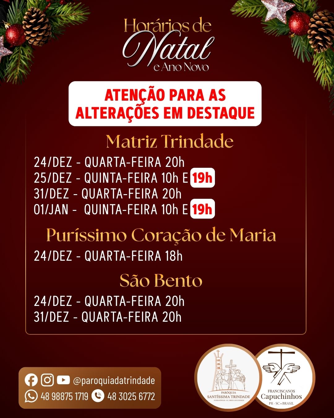 Confira os horários das Missas de Natal e Ano Novo Confira os horários das Missas de Natal e Ano Novo