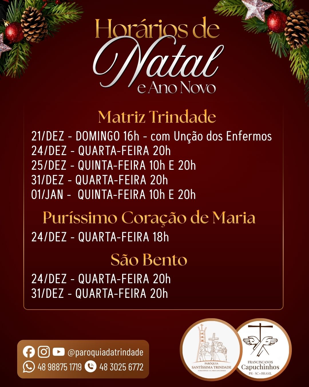 Confira os horários das Missas de Natal e Ano Novo Confira os horários das Missas de Natal e Ano Novo