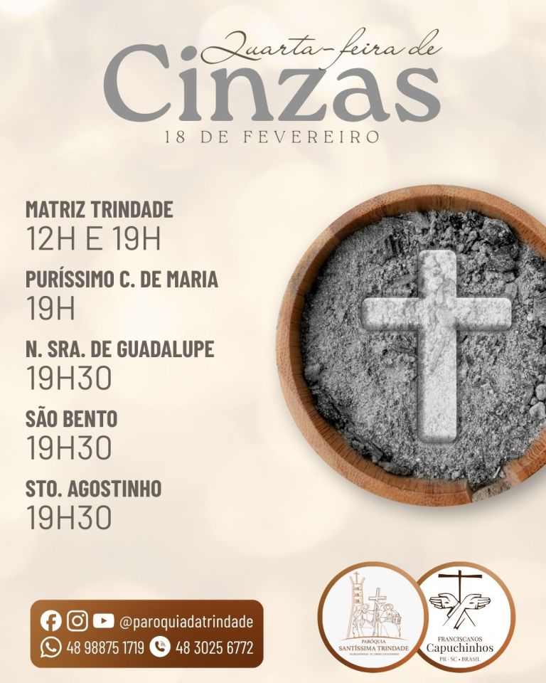 Quarta-feira de cinzas tem celebrações na matriz e comunidades Quarta-feira de cinzas tem celebrações na matriz e comunidades