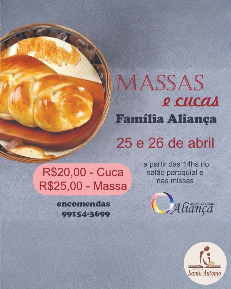 Grupo de Casais Aliança promove venda de massas e cucas Grupo de Casais Aliança promove venda de massas e cucas