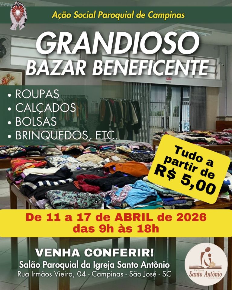 Grandioso Bazar Beneficente acontece em abril Grandioso Bazar Beneficente acontece em abril