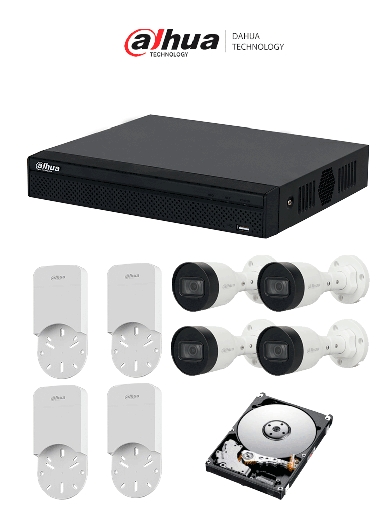 DAHUA KITNVR1104HS-P+4C+4S 1TB- Kit IP de 4 canales con NVR con 4 puer