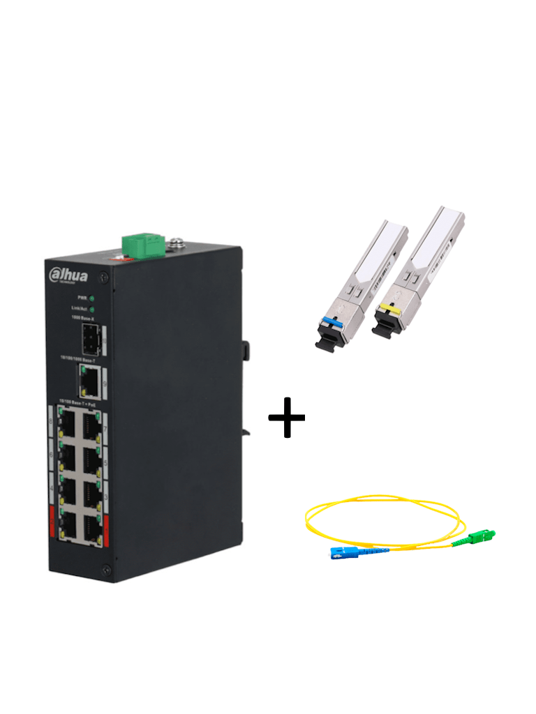 DAHUA PFS3110-8ET-96PAQFIB – Paquete de Switch Poe 8 Puertos RJ45 y un