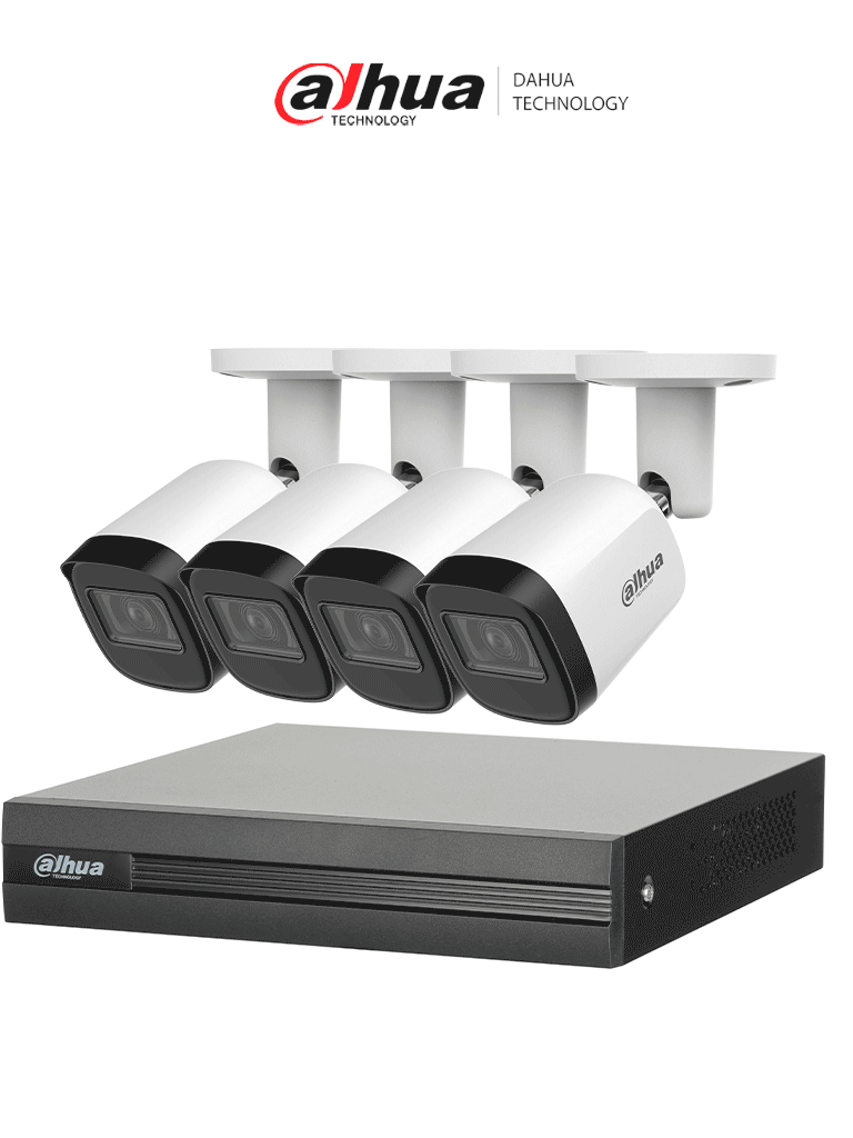 DAHUA KITXVR1B04H-I4B2A51-U – Kit de 4 Cámaras metálicas 5 MP Lente de