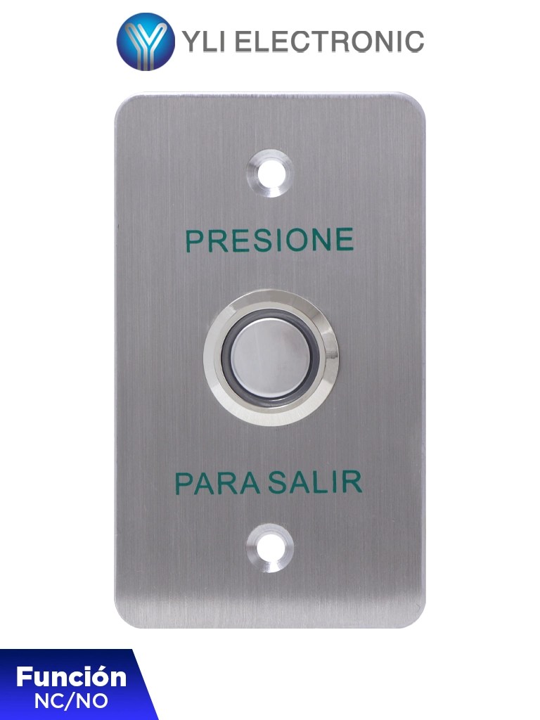 YLI PBK814BLED – Botón de Salida Mecánico, Indicador LED (Azul), Acero