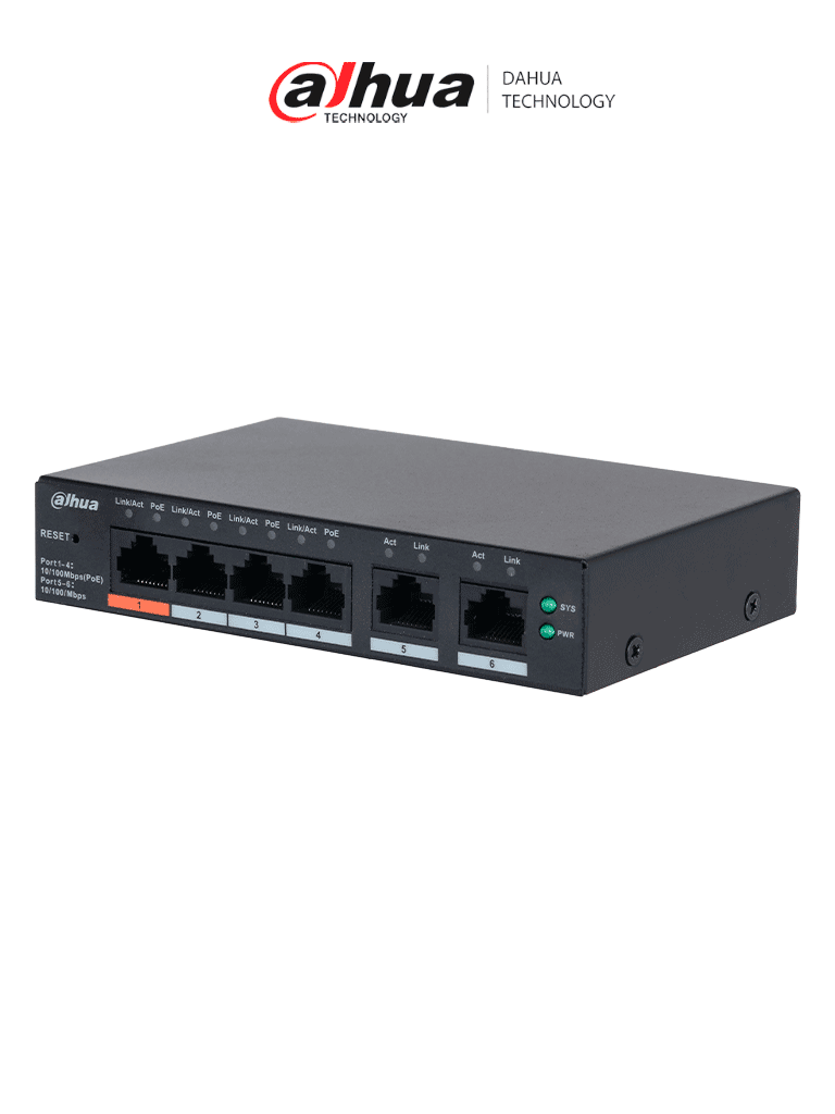 DAHUA DH-CS4006-4ET2ET-60 – Switch PoE de 6 Puertos Administrable con