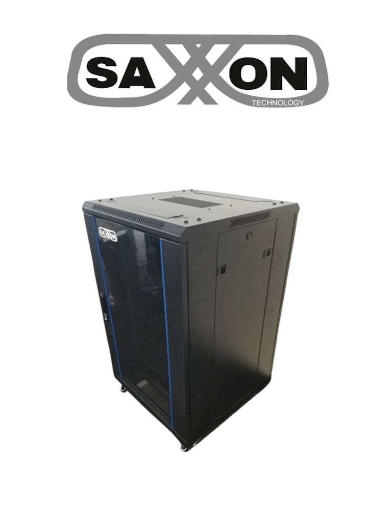 SAXXON SXR18U6618S – Gabinete de Piso color Negro 18UR Puerta de Vidri