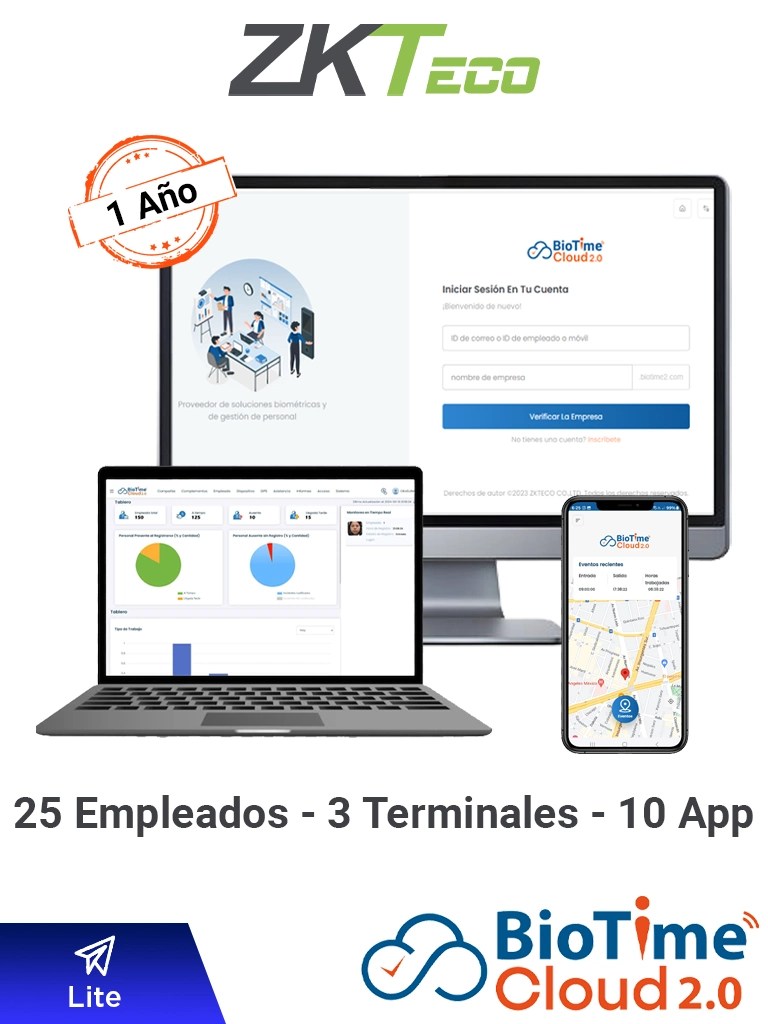 ZKTECO BIOTIMECLOUDLITE – Licencia de Asistencia en la Nube para 25 Em