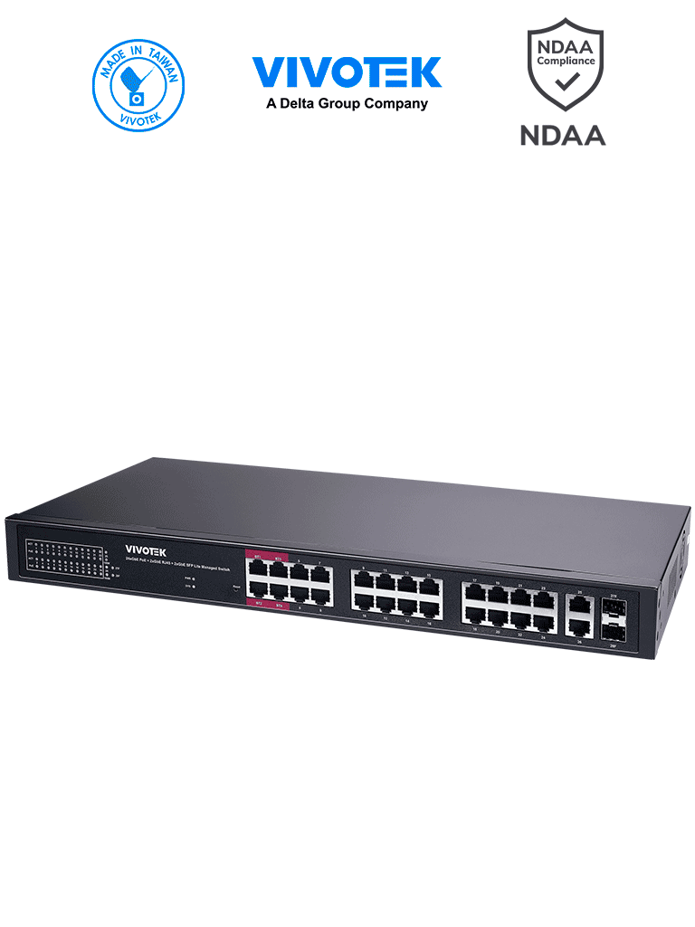 VIVOTEK AW-GEL-285A-380 – Switch PoE 24 puertos Administrable Lite, 20