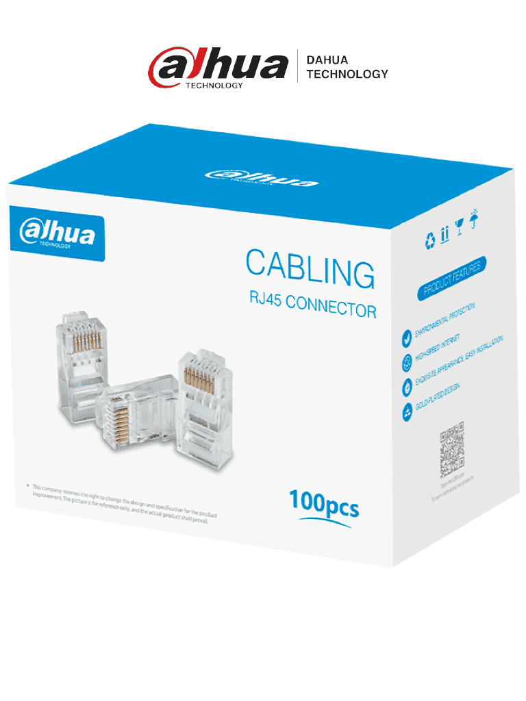 DAHUA DH-PFM976-631 – Caja con 100 Plugs RJ45 Cat6 Chapado de Oro de 1