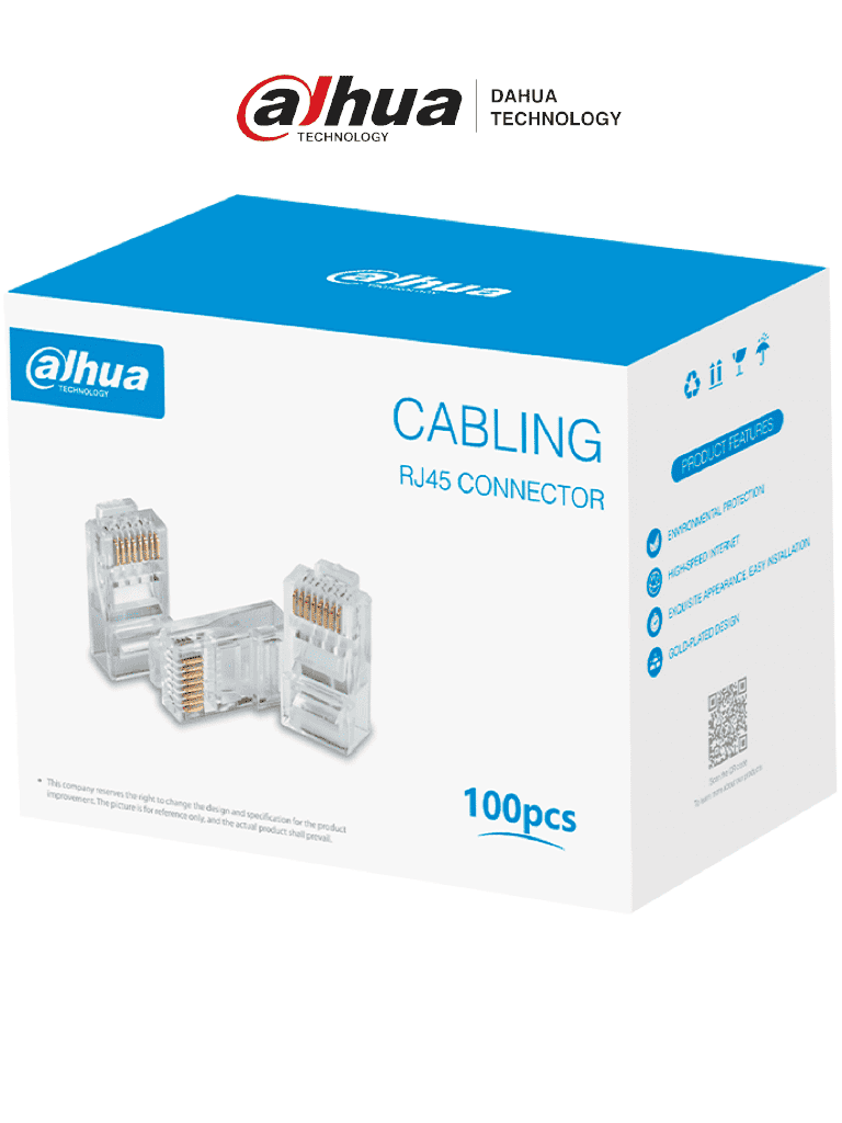 DAHUA DH-PFM976-531 – Caja con 100 Plugs RJ45 Cat5e Chapado de Oro de