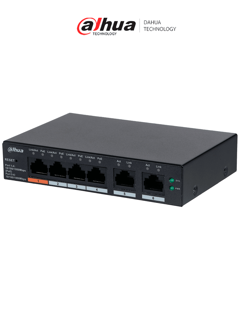 DAHUA CS4006-4GT-60 – Switch PoE de 6 Puertos Gigabit 4 Puertos PoE 10