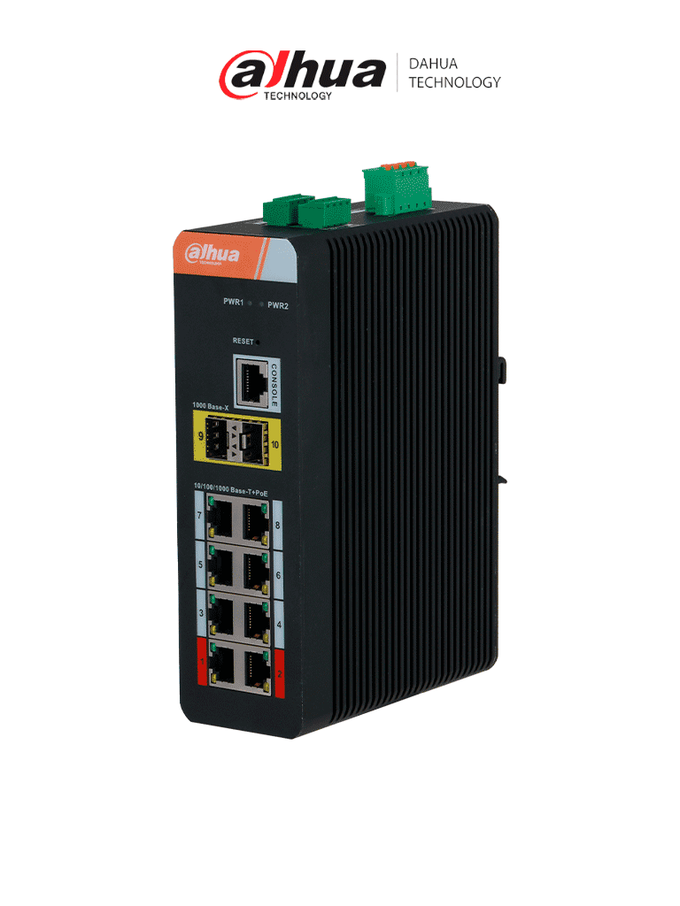 DAHUA IS4210-8GT-120 Switch PoE Gigabit Grado industrial de 10 puertos