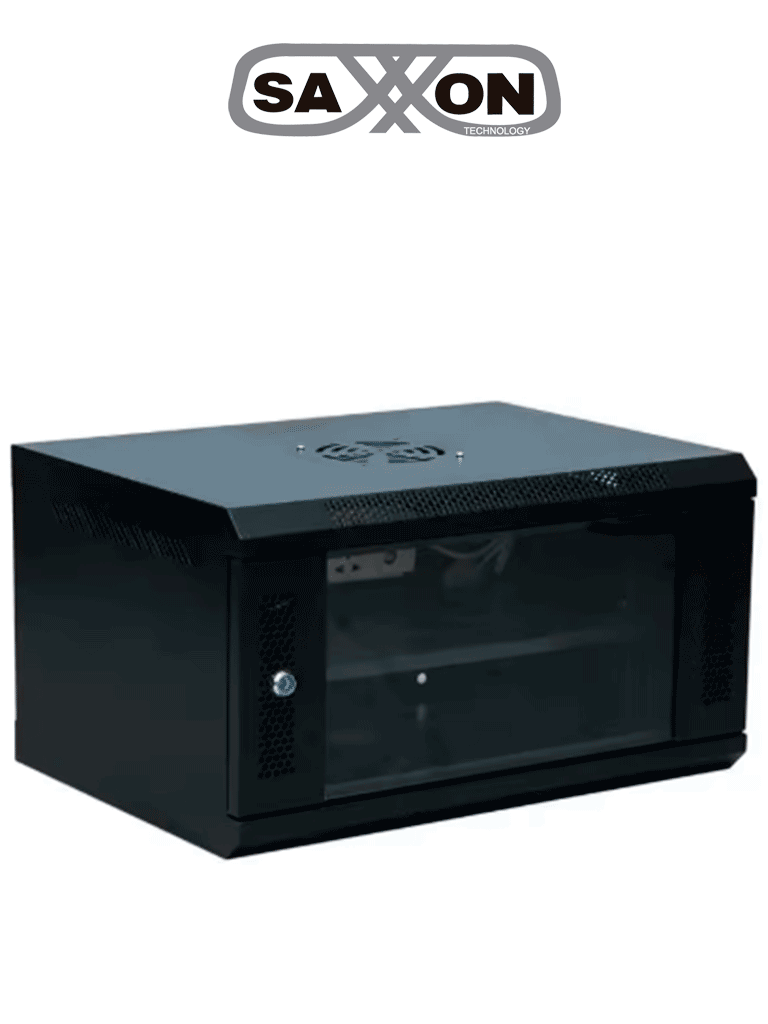 SAXXON SXR6U5406A – Gabinete de Pared Negro 6UR Puerta de Vidrio Templ