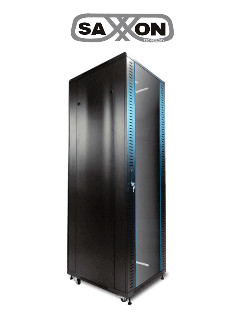 SAXXON SXR42U6642S – Gabinete de Piso color Negro 42UR Puerta de Vidri