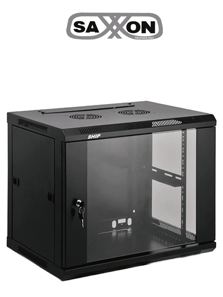 SAXXON SXR9U6409S – Gabinete de Pared Negro 9UR Puerta de Vidrio Templ