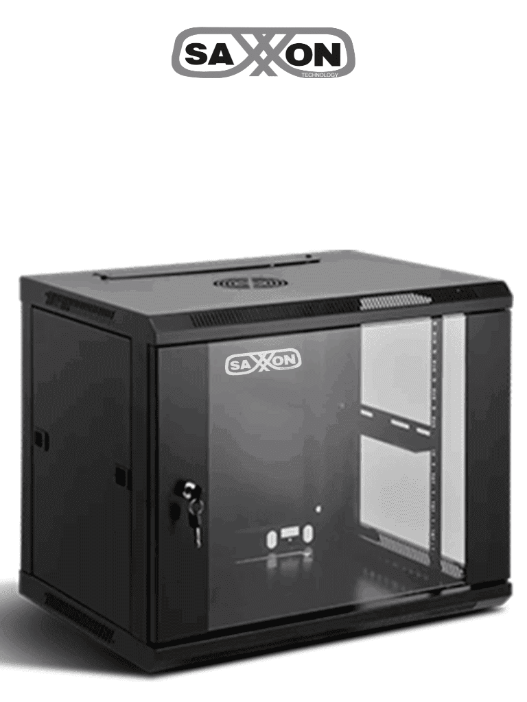 SAXXON SXR12U5412A – Gabinete de Pared Negro 12UR Puerta de Vidrio Tem