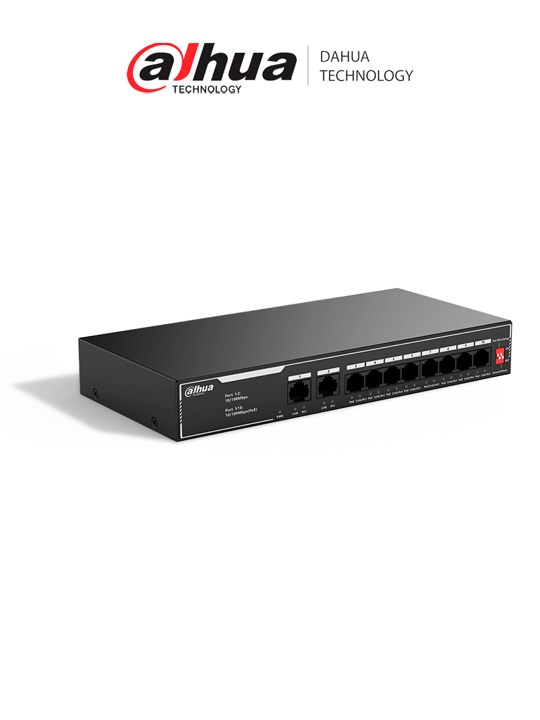 DAHUA SF1010LP – Switch PoE de 10 Puertos Fast Ethernet 8 Puertos PoE