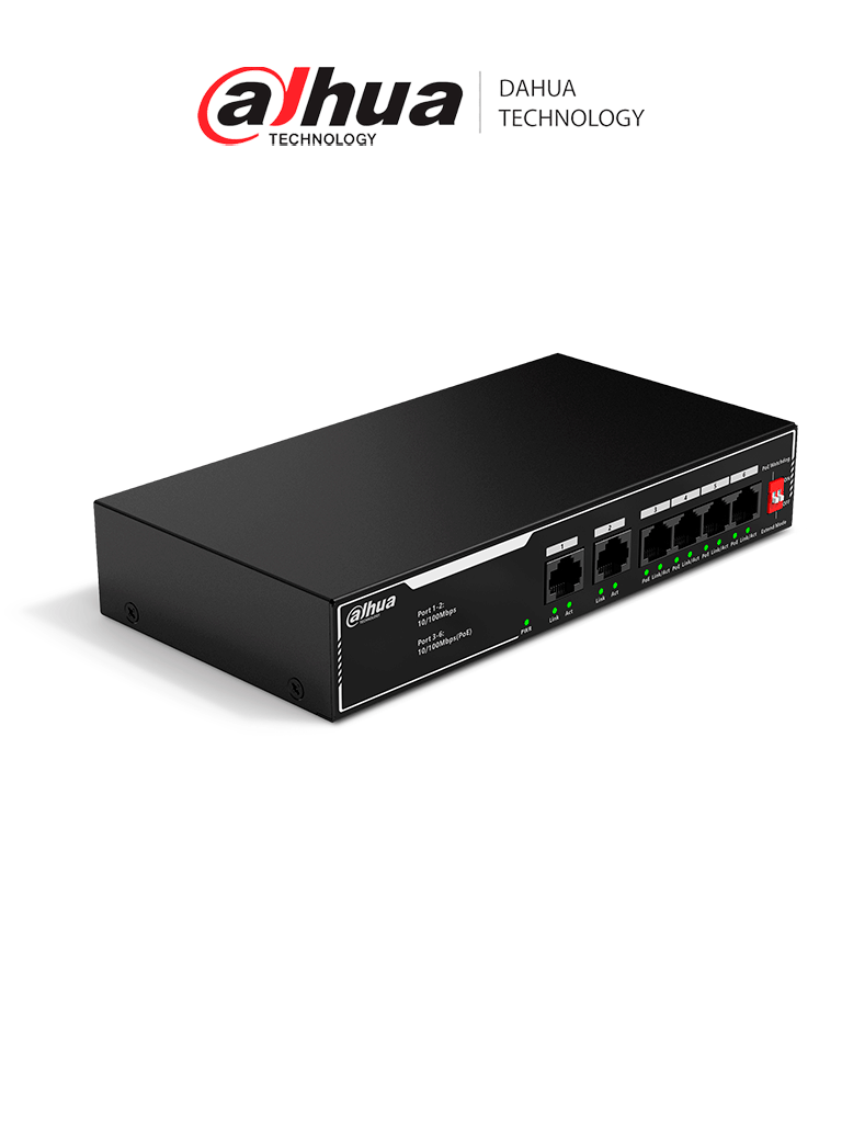DAHUA DH-SF1006LP – Switch PoE de 6 Puertos Fast Ethernet 4 Puertos Po