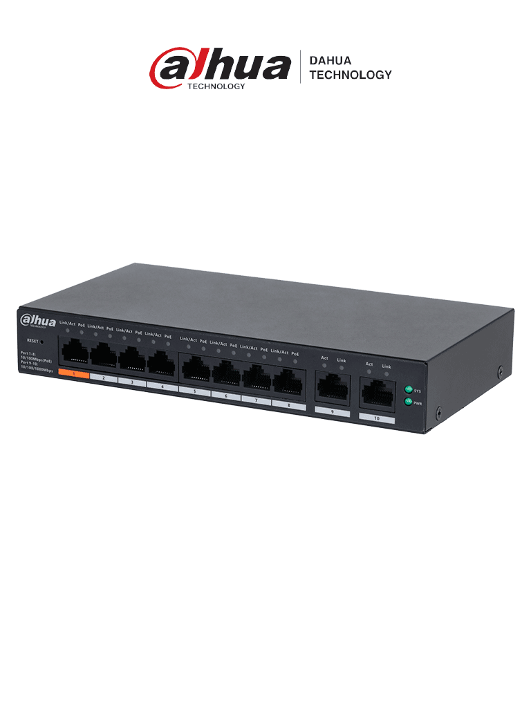 DAHUA DH-CS4010-8ET-60 Switch Poe de 8 Puertos Poe Inteligente 60Watts