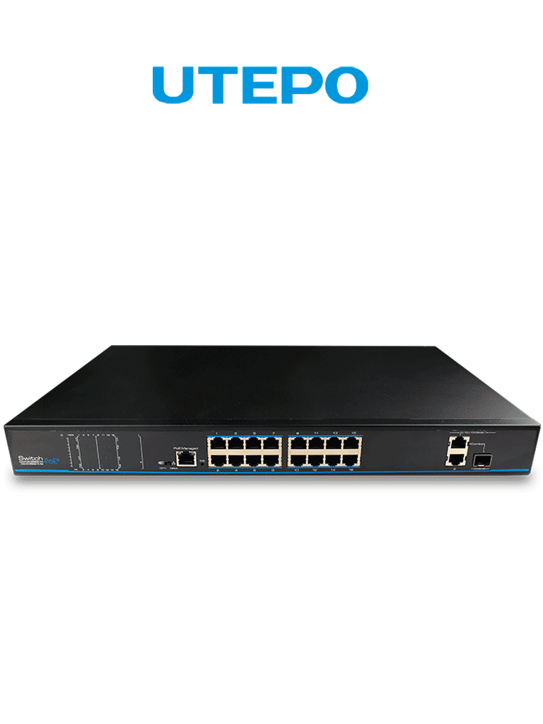 UTEPO UTP1SW1602TSPOE – Switch PoE, 16 puertos PoE Fast Ethernet, 1 pu