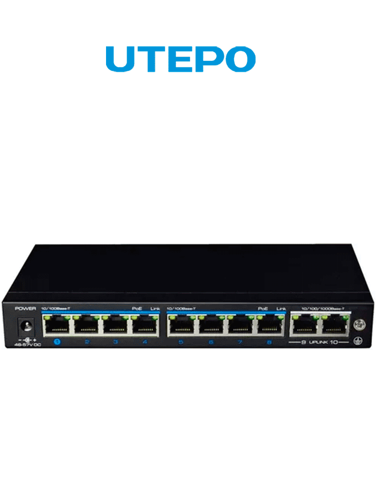 UTEPO UTP3SW08TP120A1 – Switch PoE de 10 puertos: 8 PoE 10 100 Mbps, 2