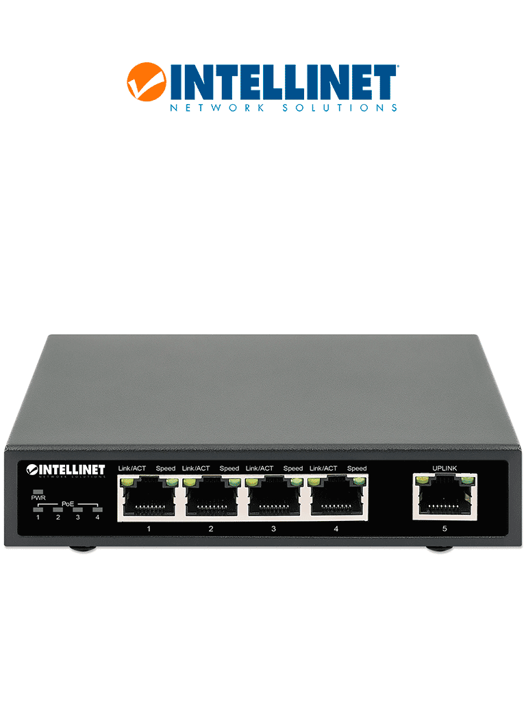 INTELLINET 561839 – Switch PoE+ de 5 puertos Gigabit, 4 puertos PoE IE