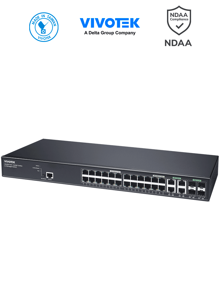 VIVOTEK AW-GEV-288A-370 – Switch PoE Administrable 24 puertos Gigabit,