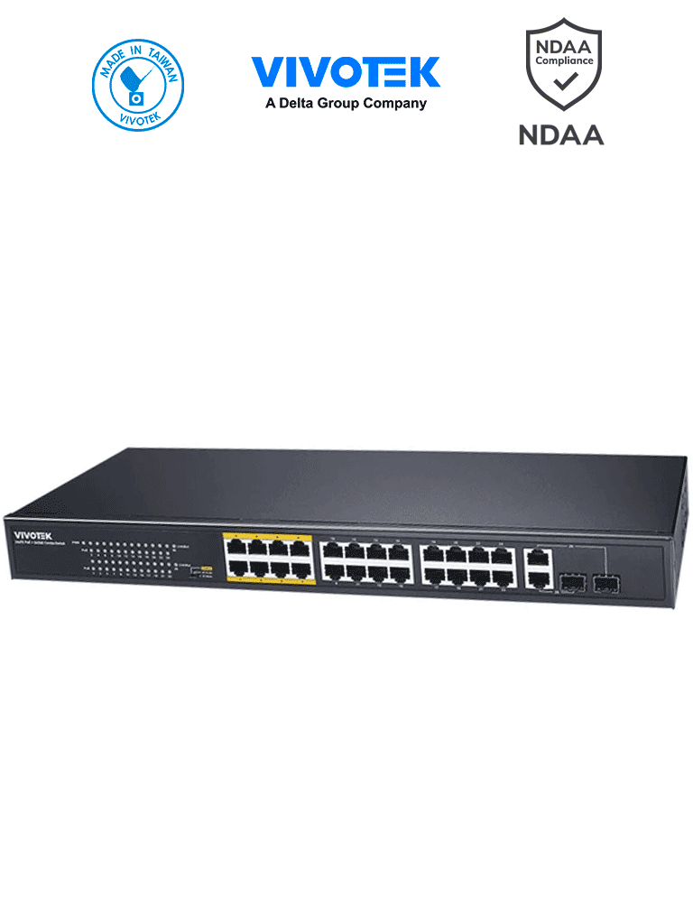 VIVOTEK AW-FGT-260F-380 – Switch PoE no administrable, 24 puertos PoE