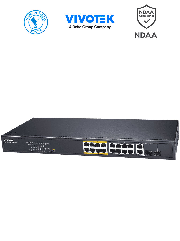 VIVOTEK AW-FGT-180F-250 – Switch PoE no administrable con 16 puertos P VIVOTEK AW-FGT-180F-250 – Switch PoE no administrable con 16 puertos P