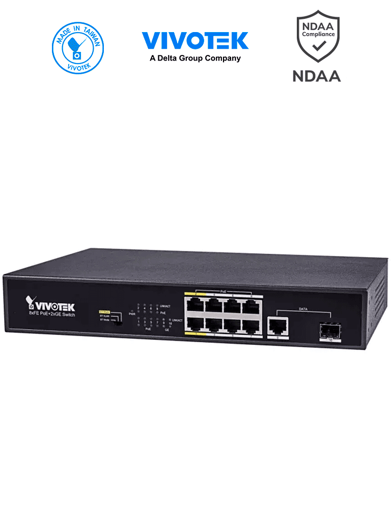 VIVOTEK AW-FGT-100D-120 – Switch PoE no administrable con 8 puertos Po