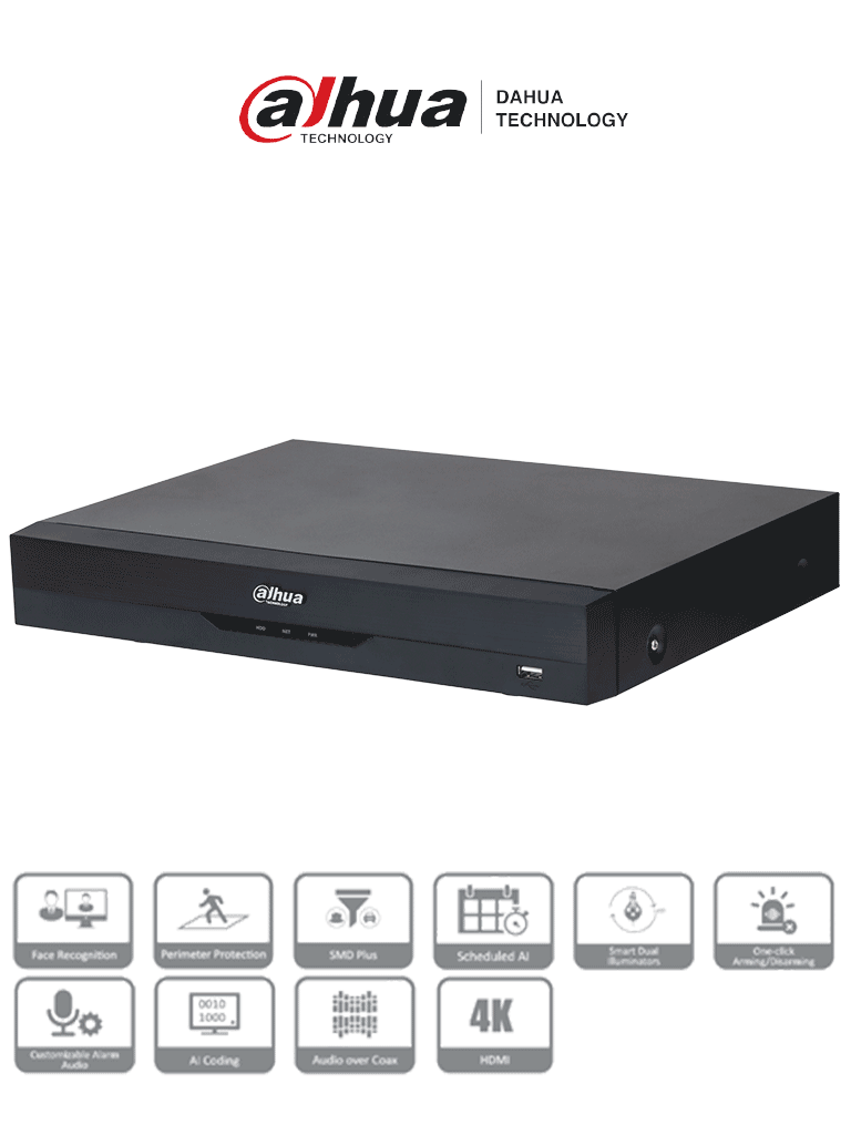 DAHUA XVR5116HE-4KL-I3 – DVR 16 Canales 4K con IA, WizSense, H.265+, 1