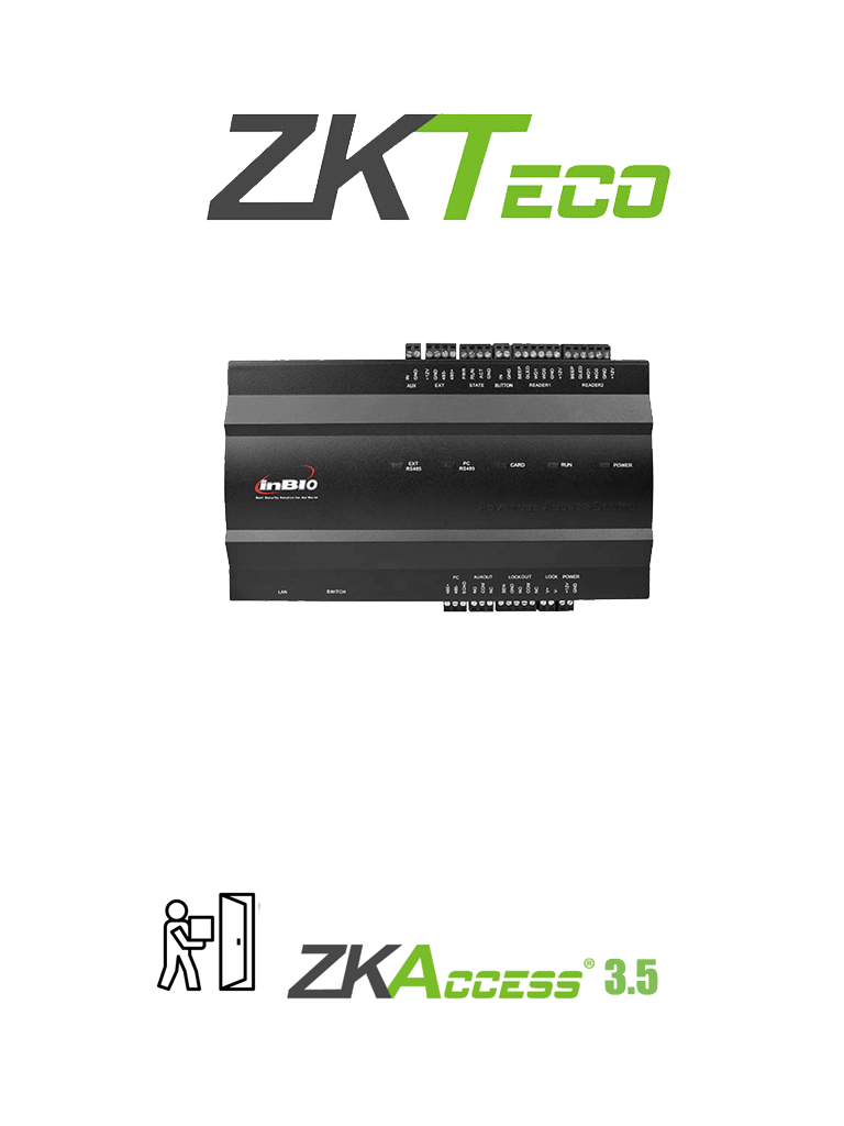 ZKTECO INBIO160 – PANEL DE CONTROL DE ACCESO PARA 1 PUERTA 2 LECTORAS