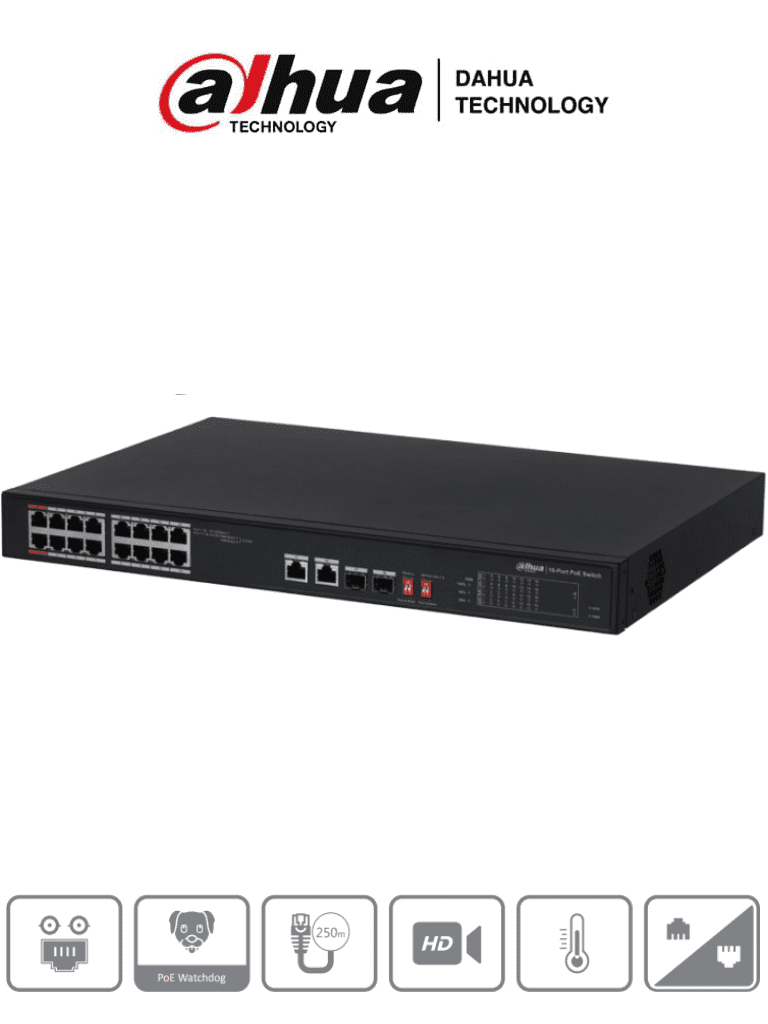 DAHUA PFS3218-16ET-135 – Switch Poe Ethernet de 18 puertos 16 puertos