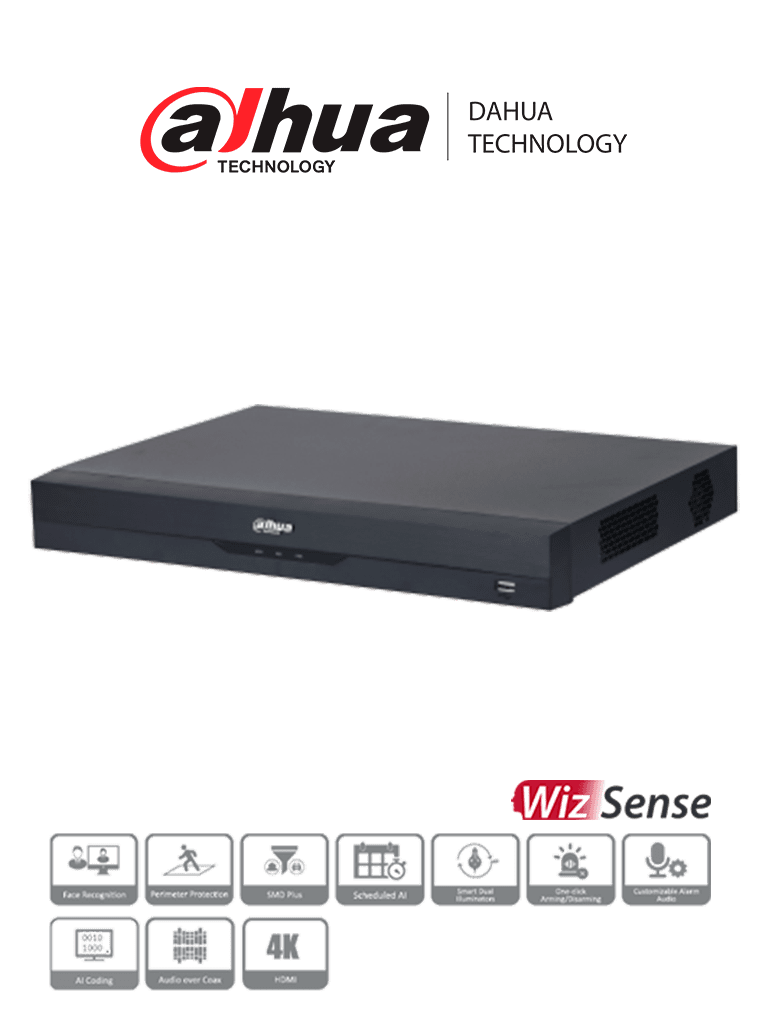 DAHUA XVR5216A-4KL-I3 – DVR de 16 Canales 4k WizSense H.265+ 16 Canale
