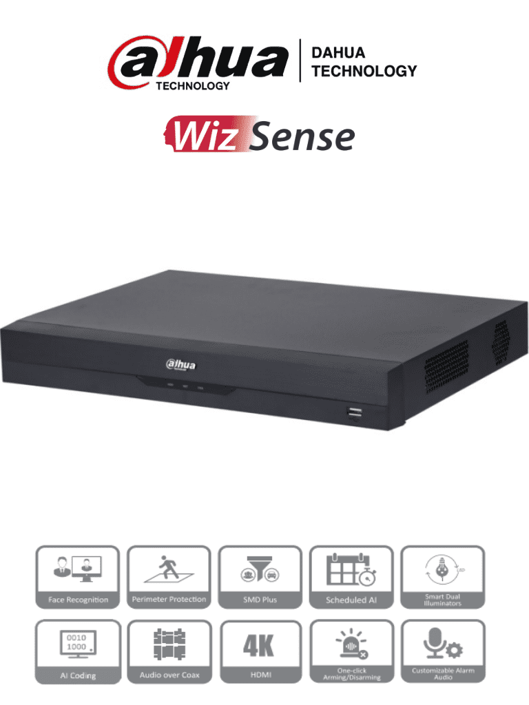 DAHUA XVR5216AN-4KL-I3 – DVR de 16 Canales 4k WizSense IA H.265+ 2 Bah