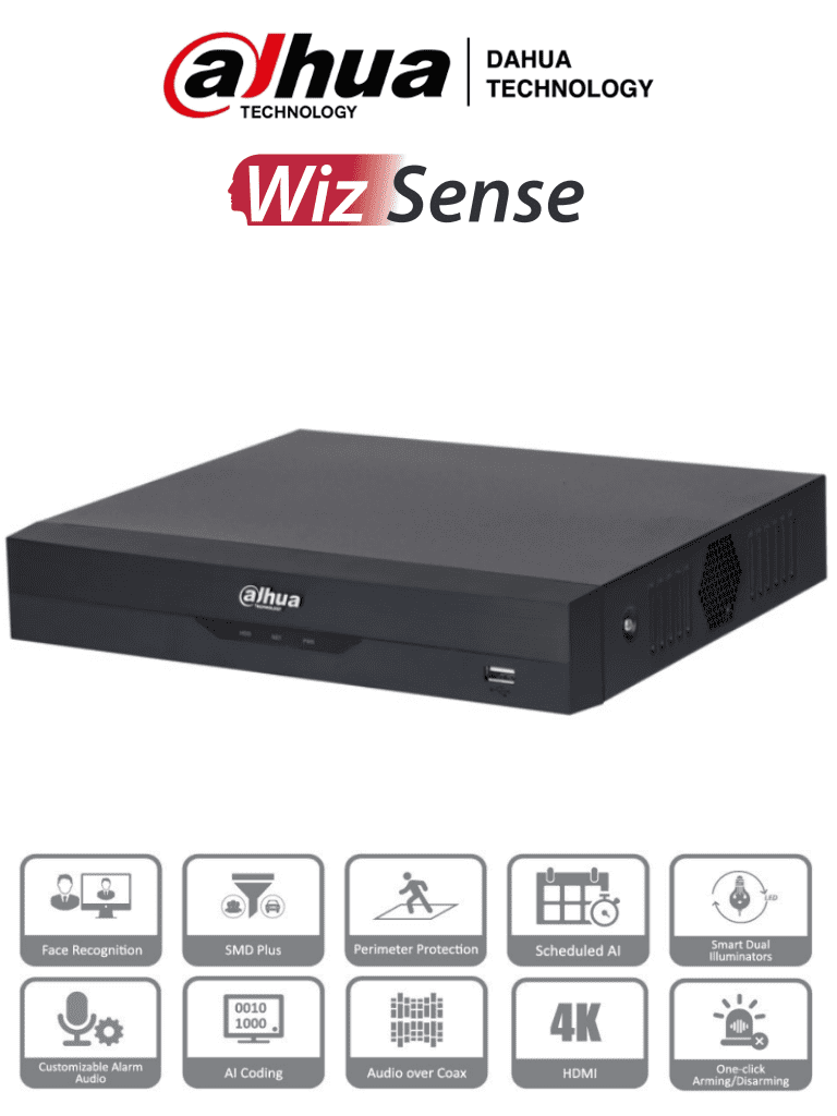 DAHUA XVR5104HS-4KL-I3 – DVR 4k de 4 Canales y 4 IP o hasta 8 IP. Equi
