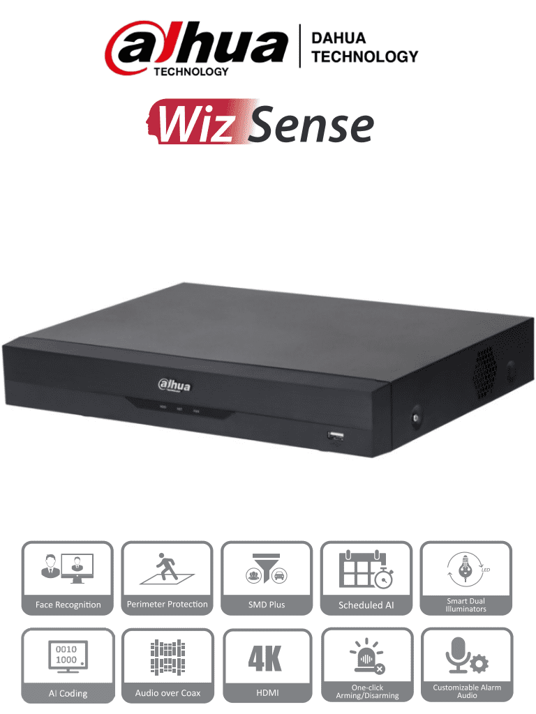 DAHUA XVR5116H-4KL-I3 – DVR de 16 Canales 4k 8 Megapixeles WizSense IA