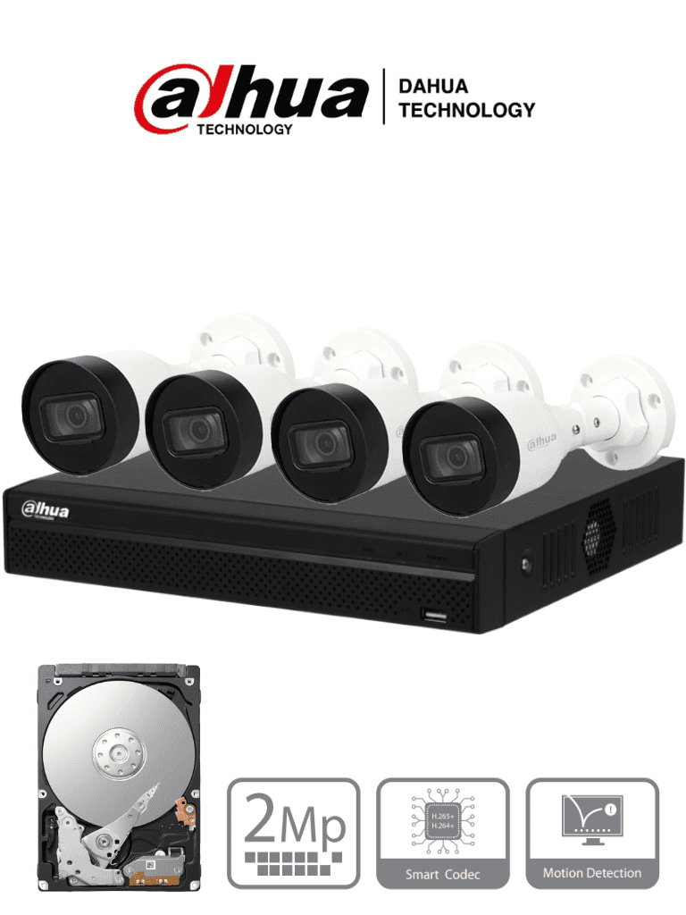 DAHUA KITNVR1104HS-P+4C1TB- Kit IP de 4 canales con NVR con 4 puertos