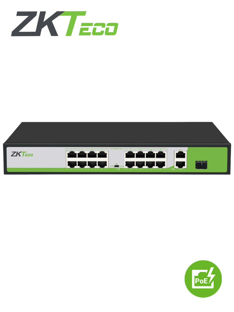 ZKTECO PE162200C – Switch de 16 Puertos Fast Ethernet PoE AF – AT 2 Pu