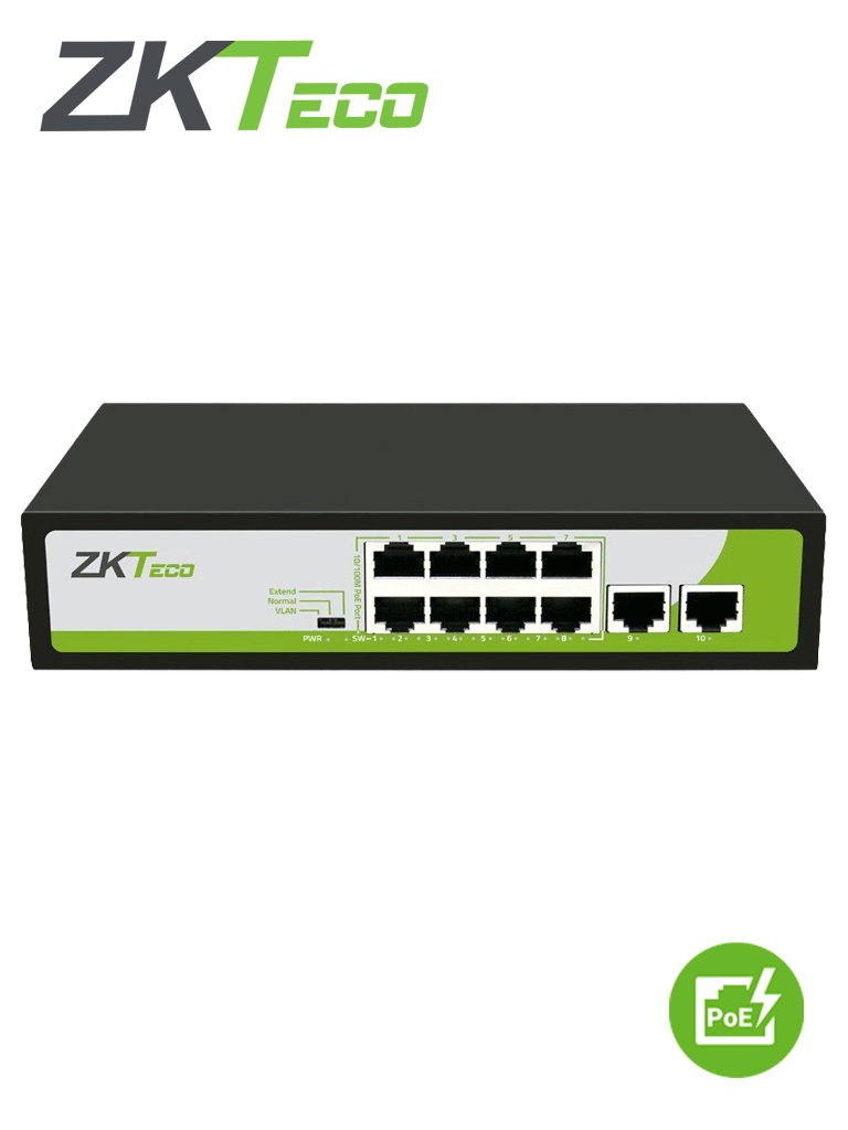 ZKTECO PE082120C- Switch de 8 Puertos Fast Ethernet PoE AF – AT 2 Puer