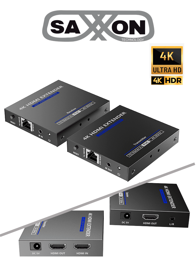 SAXXON LKV565P- Kit extensor HDMI de 2 Puertos Hasta 70 metros Con Cab