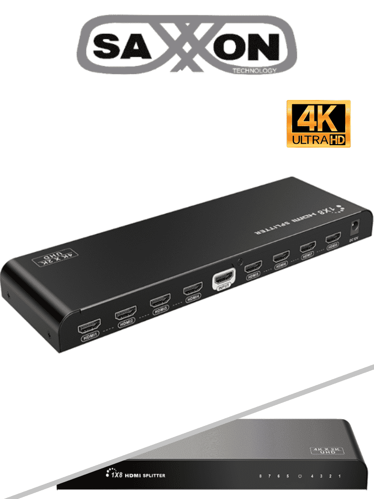 SAXXON LKV318HDR-V2.0 – Divisor de Video HDMI de 1 Entrada y 8 Salidas