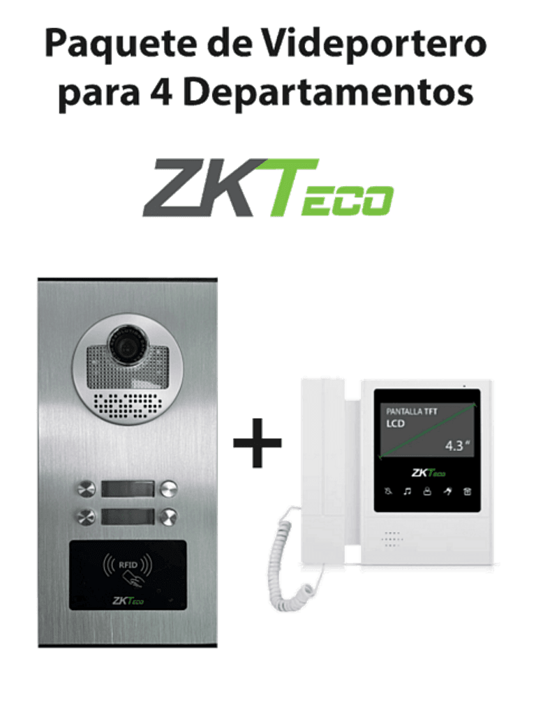 ZKTeco VE04A01PAQ4P – Paquete de Videoportero para 4 Departamentos VE0