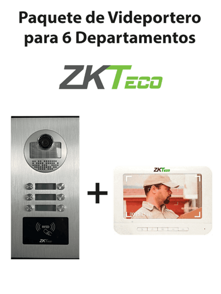 ZKTeco VE06A01PAQ7P- Paquete de Videoportero para 6 Departamentos VE06