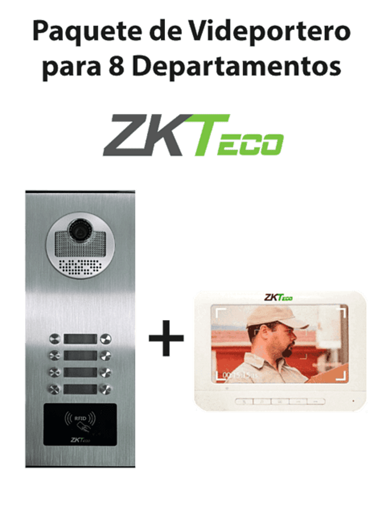 ZKTeco VE08A01PAQ7P – Paquete de Videoportero para 8 Departamentos VE0