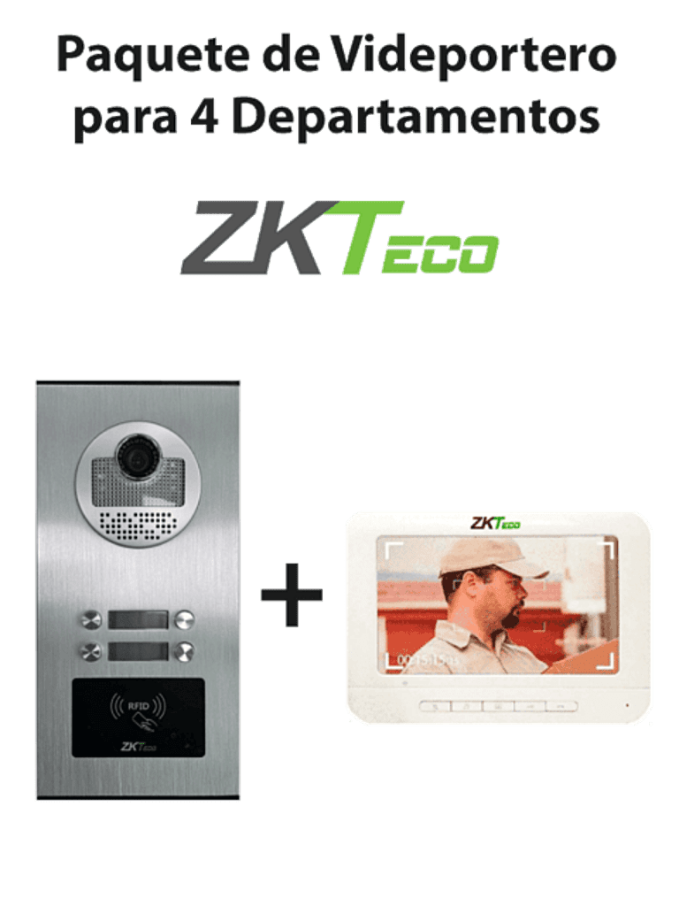 ZKTeco VE04A01PAQ7P – Paquete de Videoportero para 4 Departamentos VE0