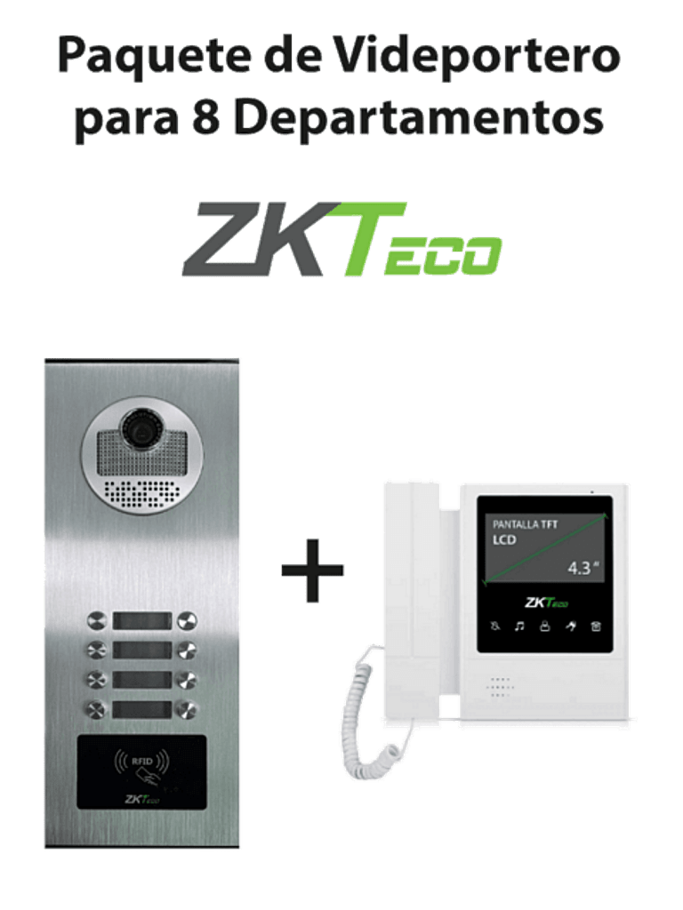 ZKTeco VE08A01PAQ4P – Paquete de Videoportero para 8 Departamentos VE0